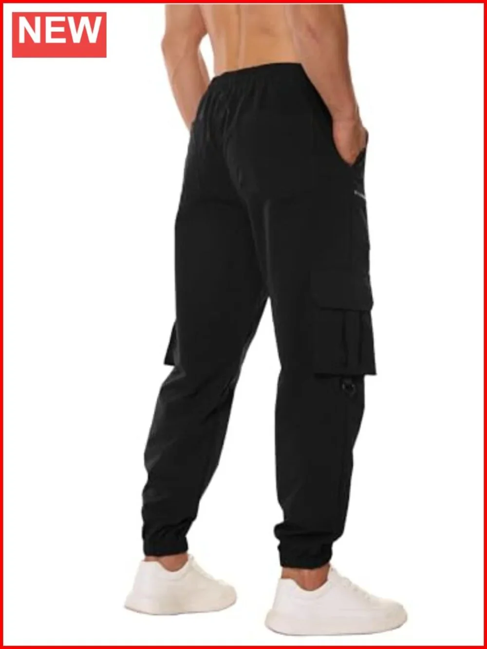 Men's Casual Cargo Pants Elastic Waist Drawstring Joggers Multi Pockets